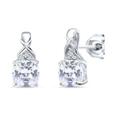 Cushion Cubic Zirconia Twisted Stud Earring 925 Sterling Silver Wholesale