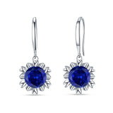Round Blue Sapphire CZ Flower Heart Designer Fishhook Earring 925 Sterling Silver Wholesale
