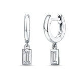 Emerald Cut Solitaire Dangling Hoop Earring Cubic Zirconia 925 Sterling Silver Wholesale