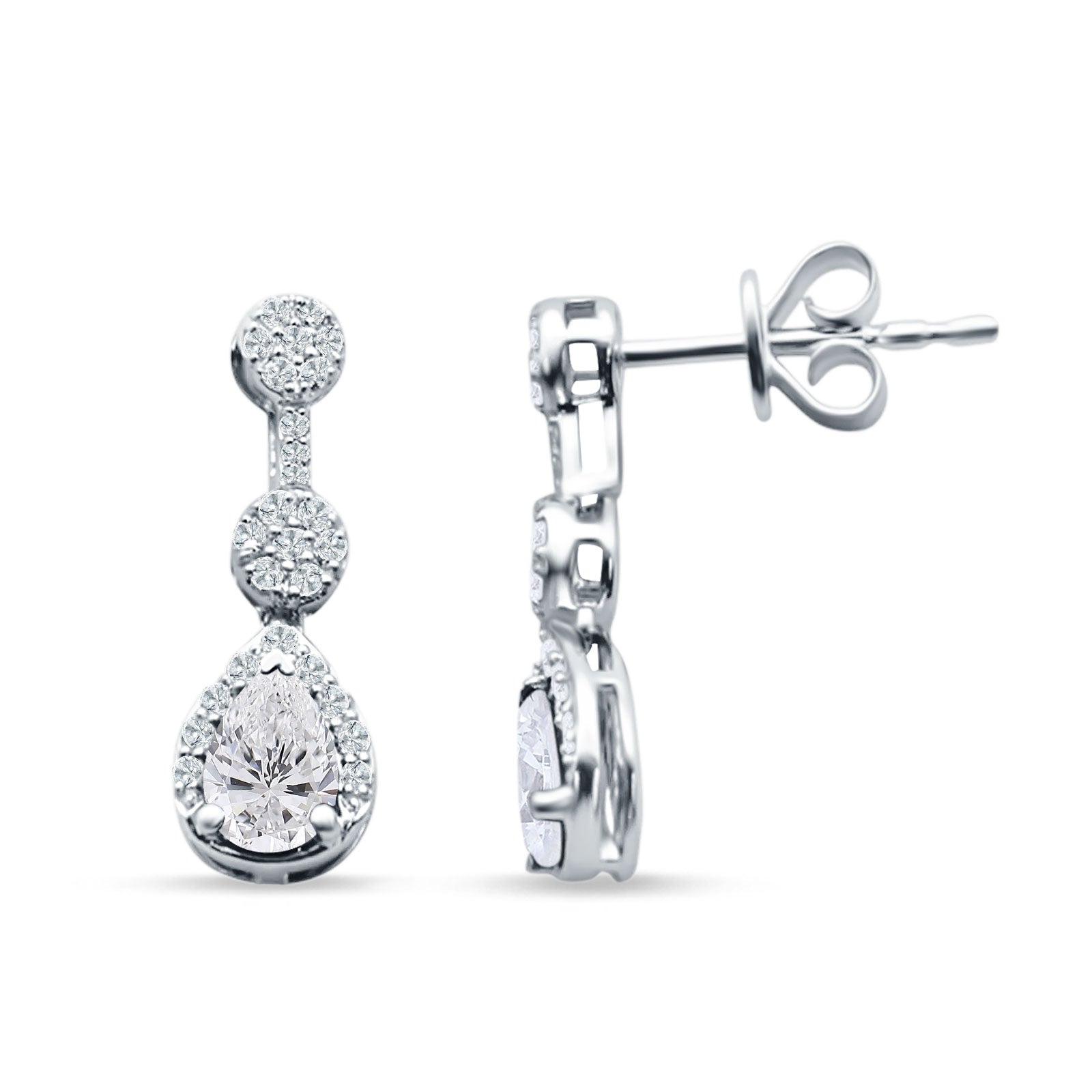 Drop Dangle Pear Stud Earrings Cubic Zirconia 925 Sterling Silver whol