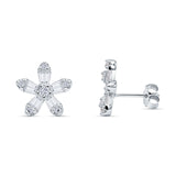 Floral Stud Earrings Cubic Zirconia 925 Sterling Silver Wholesale