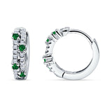 Round CZ & Green Emerald CZ Huggie Hoop Earrings 925 Sterling Silver Wholesale