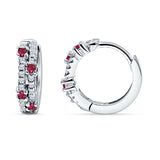 Round CZ & Ruby CZ Huggie Hoop Earrings 925 Sterling Silver Wholesale
