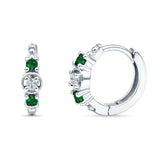 Round CZ & Green Emerald CZ Trio Huggie Hoop Earrings 925 Sterling Silver Wholesale