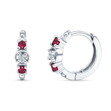 Round CZ & Ruby CZ Trio Huggie Hoop Earrings 925 Sterling Silver Wholesale