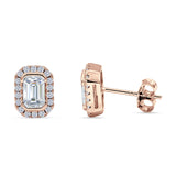 Emerald Cut CZ Halo Stud Earrings Rose Tone 925 Sterling Silver Wholesale