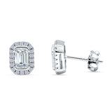 Emerald Cut CZ Halo Stud Earrings 925 Sterling Silver Wholesale