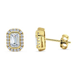 Emerald Cut CZ Halo Stud Earrings Yellow Tone 925 Sterling Silver Wholesale
