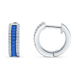 Emerald Cut Blue Sapphire CZ Hoop Earrings 925 Sterling Silver Wholesale