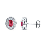 Multistone Stud Earrings Ruby CZ 925 Sterling Silver Wholesale