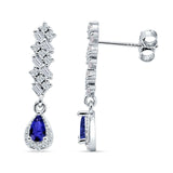 Dangle Pear Stud Earrings Blue Sapphire CZ 925 Sterling Silver Wholesale