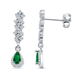 Dangle Pear Stud Earrings Green Emerald CZ 925 Sterling Silver Wholesale