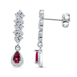 Dangle Pear Stud Earrings Ruby CZ 925 Sterling Silver Wholesale