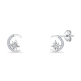 Moon & Star CZ Stud Earring