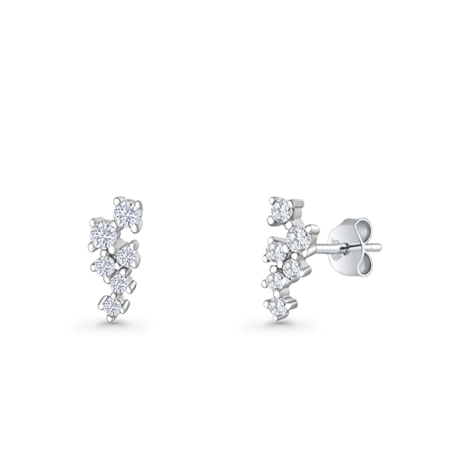 Round Cubic Zirconia Zig Zag Crawler Stud Earring 925 Sterling S