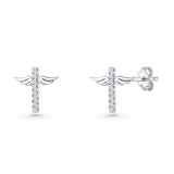 Angel Wings Cross Stud Earrings