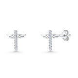 Angel Wings Charms Cross Stud Earrings