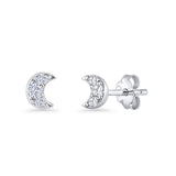 Crescent Moon Stud Earring 5mm Round Cubic Zirconia 925 Sterling Silver Wholesale