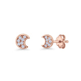 Crescent Moon Stud Earring 4.9mm Cluster Round Cubic Zirconia 925 Sterling Silver