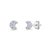 Crescent Moon Stud Earring 4.9mm Cluster Round Cubic Zirconia 925 Sterling Silver Wholesale