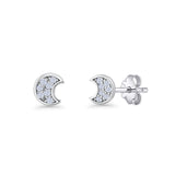 Crescent Moon Stud Earring 4.9mm Cluster Round Cubic Zirconia 925 Sterling Silver