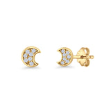 Crescent Moon Stud Earring 4.9mm Cluster Round Cubic Zirconia 925 Sterling Silver