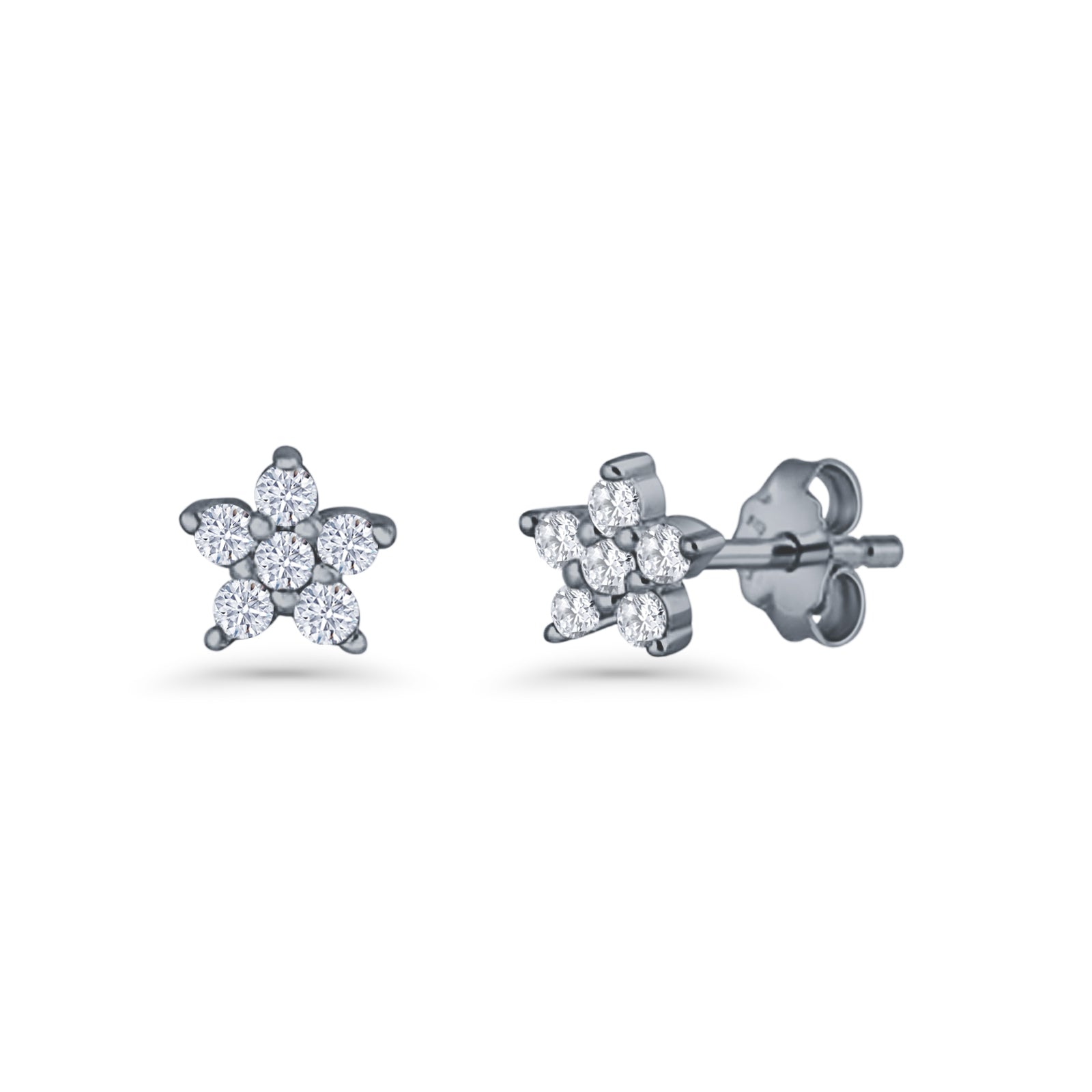 Minimal 3.3mm Star Flower Stud Earrings Cubic Zirconia 925 Sterling Si