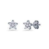 Minimal 3.3mm Star Flower Stud Earrings Cubic Zirconia 925 Sterling Silver