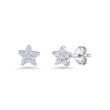 Minimal 3.3mm Star Flower Stud Earrings Cubic Zirconia 925 Sterling Silver
