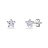 Star Flower Stud Earrings 3.5mm Cluster Cubic Zirconia 925 Sterling Silver Wholesale