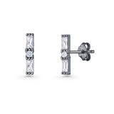 Line Bar Stud Earrings 12.4mm Baguette & Round Cubic Zirconia 925 Sterling Silver