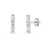 Line Bar Stud Earrings 12.4mm Baguette & Round Cubic Zirconia 925 Sterling Silver Wholesale