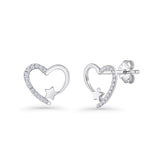 Star Heart Stud Earrings 11.5mm Cluster Cubic Zirconia 925 Sterling Silver