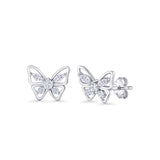 Minimalist 10.7mm Butterfly Stud Earrings Cubic Zirconia 925 Sterling Silver Wholesale