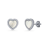 Minimalist 9.5mm Heart Promise Stud Earring Pearl & Cubic Zirconia 925 Sterling Silver