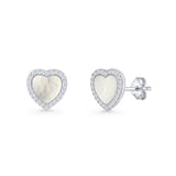Minimalist 9.5mm Heart Promise Stud Earring Pearl & Cubic Zirconia 925 Sterling Silver