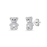 Teddy Bear Stud Earrings 11mm Cubic Zirconia 925 Sterling Silver
