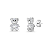 Teddy Bear Stud Earrings 11mm Cubic Zirconia 925 Sterling Silver Wholesale