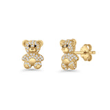 Teddy Bear Stud Earrings 11mm Cubic Zirconia 925 Sterling Silver