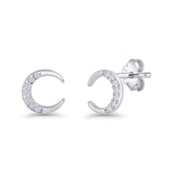 Minimalist 8.1mm Half Moon Stud Earring Cubic Zirconia 925 Sterling Silver Wholesale