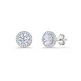 Round Stud Earrings 8.5mm Halo Cubic Zirconia 925 Sterling Silver Wholesale