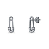 Minimalist 16mm Safety Pin Stud Earrings Round Cubic Zirconia 925 Sterling Silve