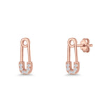 Minimalist 16mm Safety Pin Stud Earrings Round Cubic Zirconia 925 Sterling Silve