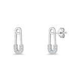 Minimalist 16mm Safety Pin Stud Earrings Round Cubic Zirconia 925 Sterling Silve