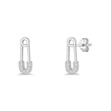 Minimalist 16mm Safety Pin Stud Earrings Round Cubic Zirconia 925 Sterling Silver Wholesale