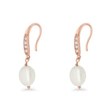 Drop Dangle 32mm Oval Pearl Fishhook Earring Cubic Zirconia 925 Sterling Silver