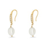 Drop Dangle 32mm Oval Pearl Fishhook Earring Cubic Zirconia 925 Sterling Silver