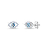 Evil Eye Earrings 6.2mm Floral Blue & Clear Cubic Zirconia 925 Sterling Silver Wholesale