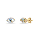Evil Eye Earrings 6.2mm Floral Blue & Clear Cubic Zirconia 925 Sterling Silver