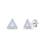 Art Deco 8.3mm Lab Created White Opal Triangle Stud Earring Halo CZ 925 Sterling Silver Wholesale